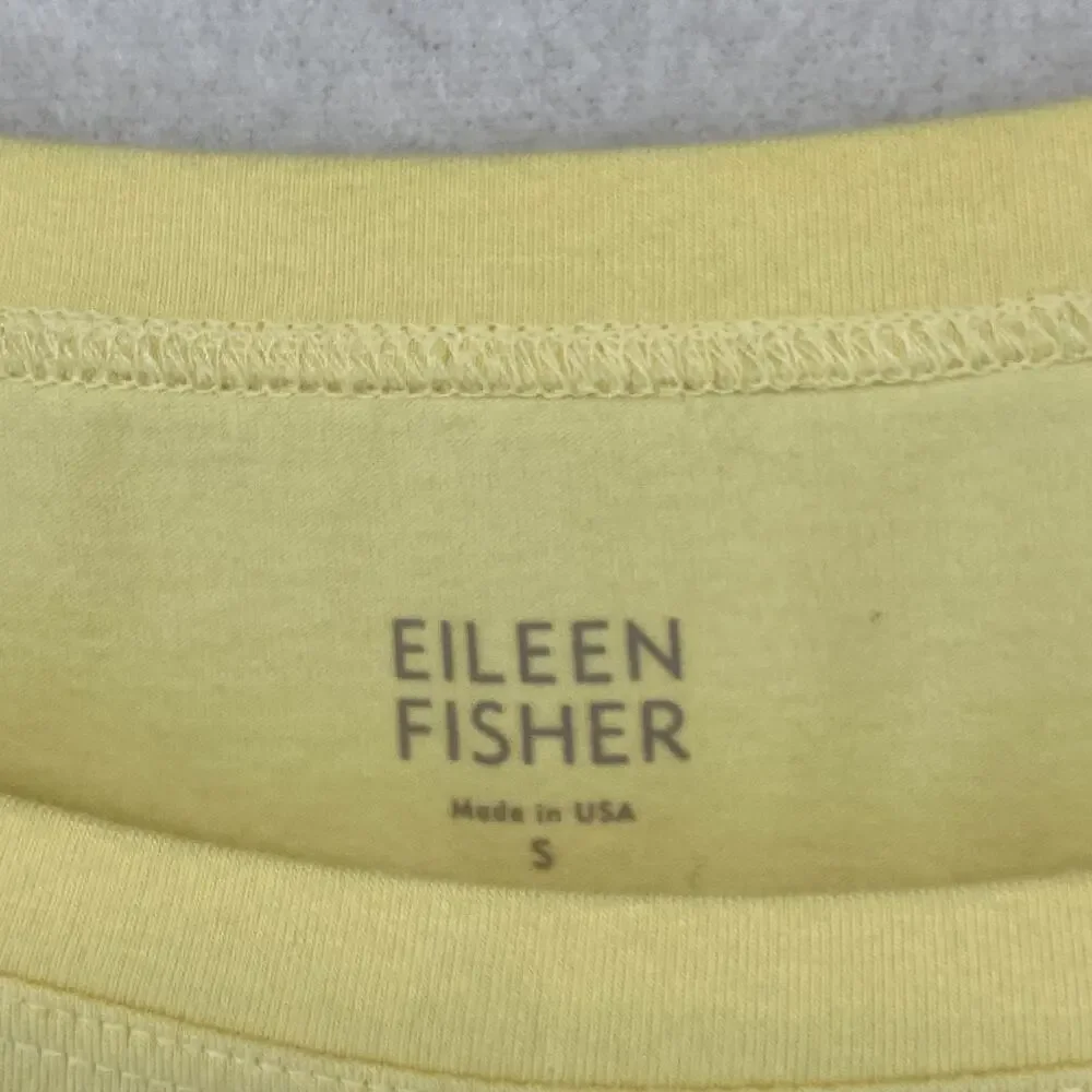 EILEEN FISHER Top S Stretch Organic Cotton Scoop Neck Cap Sleeve Yellow USA - Picture 5 of 13